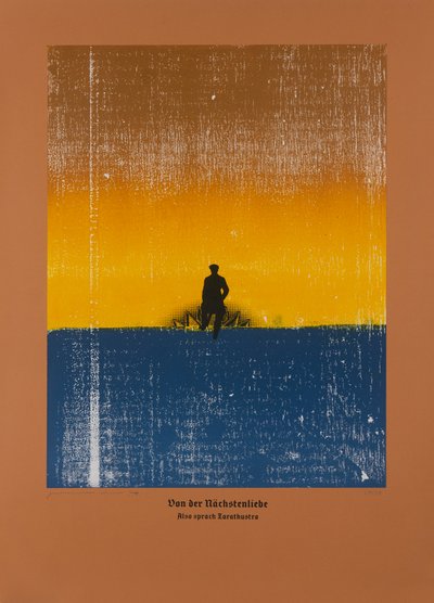 论对邻居的爱》，《查拉图斯特拉如是说》，2024 年（木刻和丝网版画） 作者 吉尔赫姆·庞特斯（Guilherme Pontes）