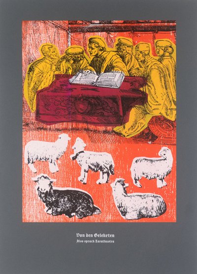 学者论》，《查拉图斯特拉如是说》，2025 年（木刻和丝网版画） 作者 吉尔赫姆·庞特斯（Guilherme Pontes）