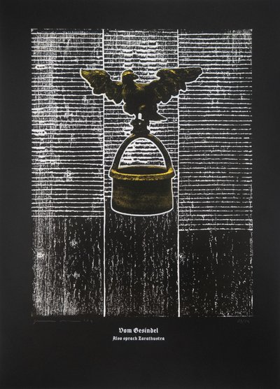 乌合之众》，《查拉图斯特拉如是说》，2024 年（木刻和丝网版画） 作者 吉尔赫姆·庞特斯（Guilherme Pontes）