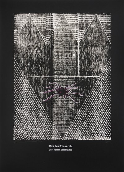 论蛛》，《查拉图斯特拉如是说》，2024 年（木刻和丝网版画） 作者 吉尔赫姆·庞特斯（Guilherme Pontes）