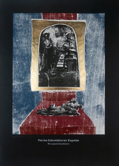 论美德的教师》，《查拉图斯特拉如是说》，2023 年（木刻和丝网版画） 作者 吉尔赫姆·庞特斯（Guilherme Pontes）