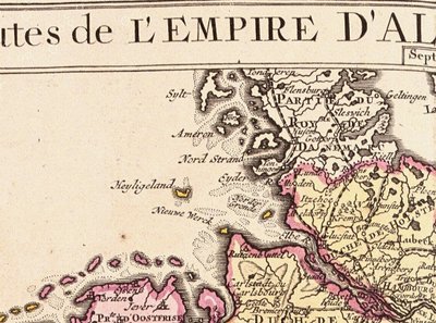 从德意志帝国的地图上了解Heligoland的细节，1730年 作者 纪尧姆·德利斯（Guillaume Delisle）