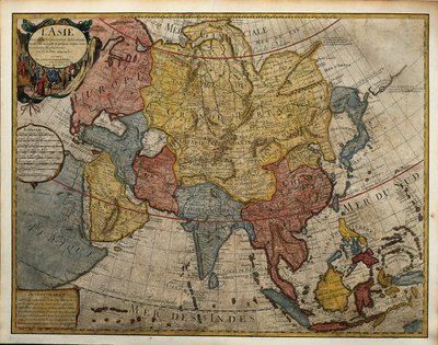 亚洲地图，由纪尧姆-德-拉伊尔绘制，雕版画 作者 纪尧姆·德利斯（Guillaume Delisle）