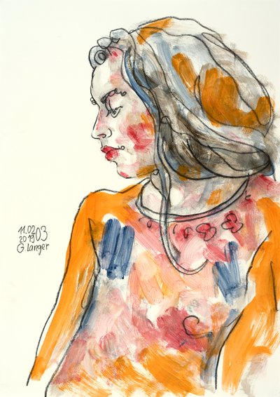 女人的画像，我在家 作者 Gunter Langer