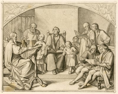 在约翰内斯-瓦尔特（Johannes Walther，1496-1570 年）的引导下，路德与他的子女和朋友们一起引入了德国新教的宗教信仰。 作者 古斯塔夫·费迪南德·利奥波德·科尼格