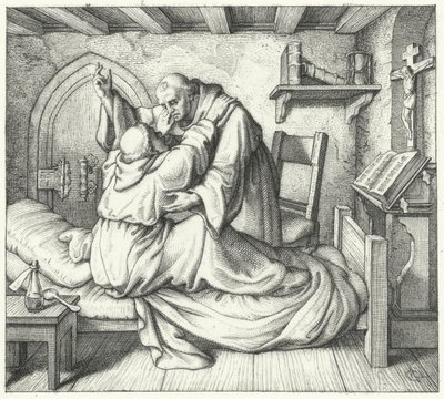 马丁路德在修道院受到精神折磨时得到一位僧侣的安慰（版画） 作者 古斯塔夫·费迪南德·利奥波德·科尼格