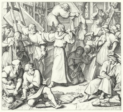 马丁-路德在维滕贝格约束圣像破坏者（雕版画）。 作者 古斯塔夫·费迪南德·利奥波德·科尼格
