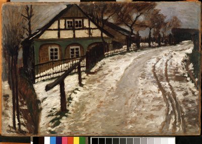 《解冻》（Thaw） 冬季乡村风景，雪融化时。 古斯塔夫·霍尔斯坦（Gustav Holstein，1876-？）Mikalojus Konstantinas Ciurlionis 美术博物馆的绘画，考纳斯，立陶宛 作者 古斯塔夫·霍尔斯坦（Gustav Holstein）