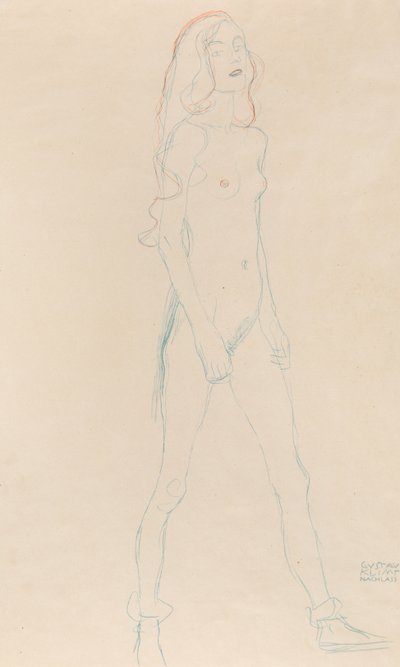 一个裸体的年轻女孩，约1917年。 作者 古斯塔夫·克里姆特