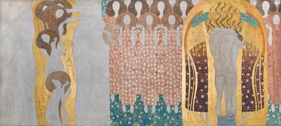 贝多芬楣饰：艺术、天堂合唱和拥抱 - 第 8 展板，右侧长墙 作者 古斯塔夫·克里姆特