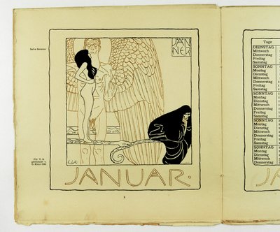 1901 年 1 月的日历页（彩色石版印刷） 作者 古斯塔夫·克里姆特