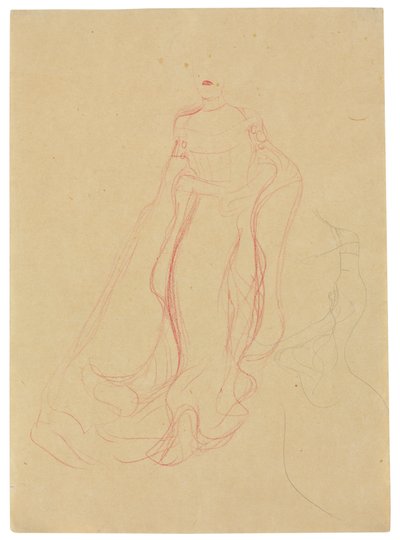 双手合十的服装研究，右侧的重复，约 1903-04 年（水粉纸上的彩色蜡笔和铅笔） 作者 古斯塔夫·克里姆特