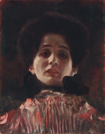 一位女士的全脸肖像；对面的达门比尔德尼斯，约1898年 作者 古斯塔夫·克里姆特