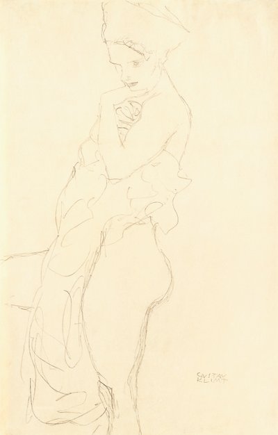 裸体站在左边，用毛巾擦着身体，1917年 作者 古斯塔夫·克里姆特