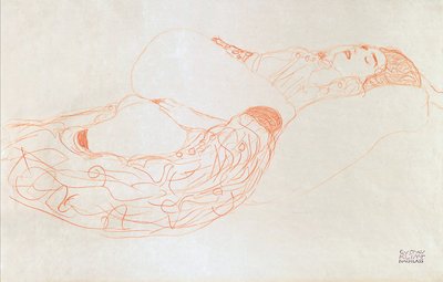 斜倚半裸（自慰），1912-13（纸上乐观） 作者 古斯塔夫·克里姆特