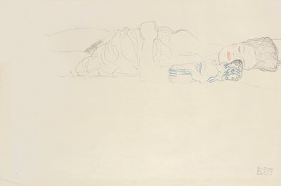 斜倚在右边的半裸像，约于1914-15年 作者 古斯塔夫·克里姆特