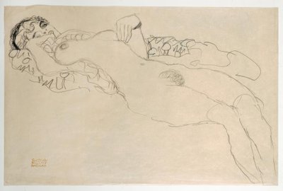 斜倚裸体转向左 作者 Gustav Klimt