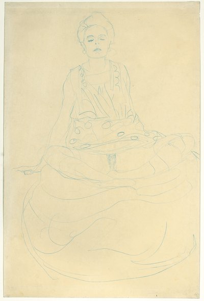 正面坐着半身裸体；从正面坐着半主动，1907年 作者 古斯塔夫·克里姆特