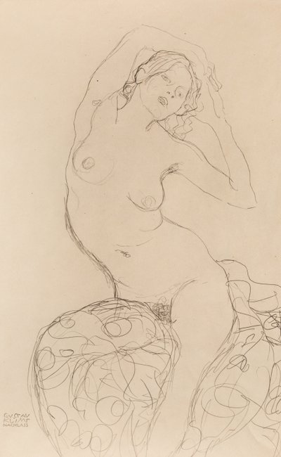 坐着的裸体，约1914-1916年。 作者 古斯塔夫·克里姆特