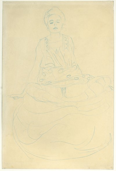 正面半裸坐着，约1907年（纸上铅笔） 作者 古斯塔夫·克里姆特