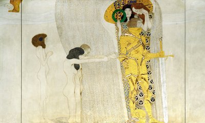 贝多芬的带状装饰，细节：发光盔甲中的骑士，1902年 作者 Gustav Klimt