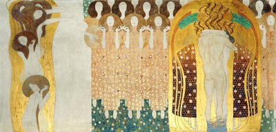 贝多芬带状装饰，细节：艺术，天堂合唱团，拥抱，1902年 作者 Gustav Klimt