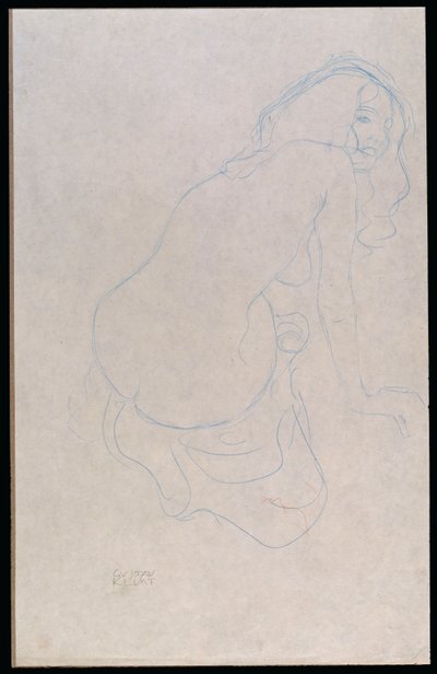 1910-11年左右，长长的头发向右倾斜的女人 作者 古斯塔夫·克里姆特