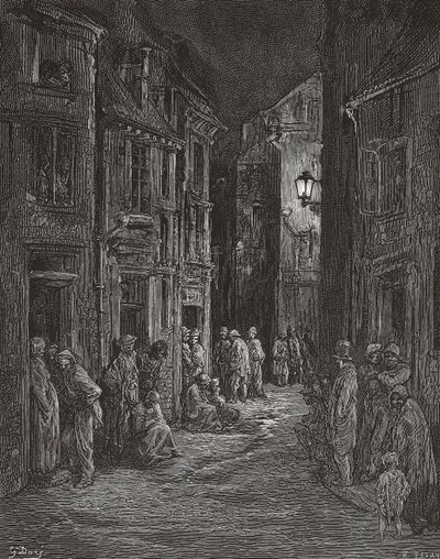 蓝门菲尔德贫民窟，19 世纪的伦敦。打印 作者 Gustave (after) Dore