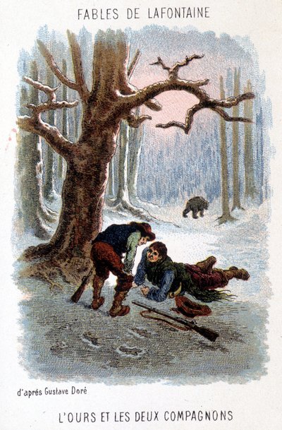 Illustration of “The bear and the two companions””, fable by La Fontaine, based on a drawing by Gustave Doré. 作者 古斯塔夫（之后）多尔