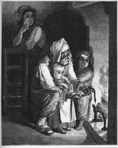 Le villageois et le serpent - 农夫和毒蛇 - 来自Jean de La Fontaine (Lafontaine) (1621-95)的《寓言》--根据Gustave Dore (1832-83)的作品雕刻 - 私人收藏 作者 古斯塔夫（之后）多尔