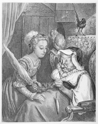 The Princess and Fairy Spite, engraved by Stephane Pannemaker (1847-1930) 1861 (engraving) 作者 古斯塔夫（之后）多尔