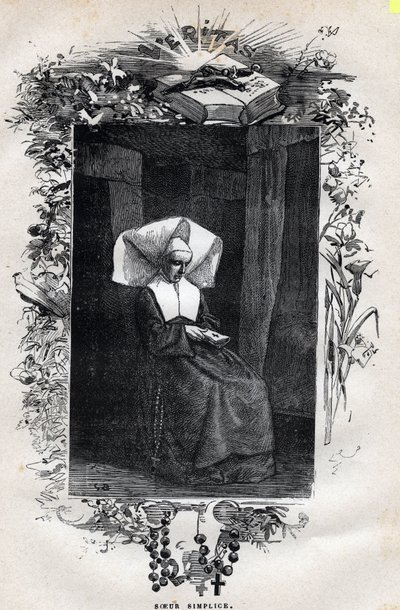 Simplice修女的肖像--古斯塔夫-布里昂（1824-1877）为《悲惨世界--第一部分》提供的插图。维克多-雨果（1802-1885）1862年创作的 "芳汀"。 作者 古斯塔夫·布里昂（Gustave Brion）