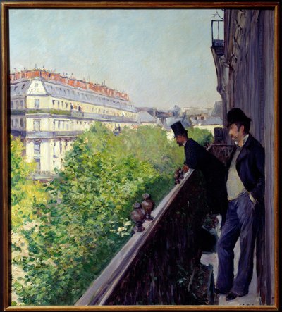 Gustave Caillebotte (1848-1894) 1880 Dim 于 1880 年绘制的巴黎阳台。 0,6x0,66 m 私人收藏 - 1880 年的巴黎阳台。 Gustave Caillebotte 绘画（1848-1894） 作者 古斯塔夫·卡耶博特