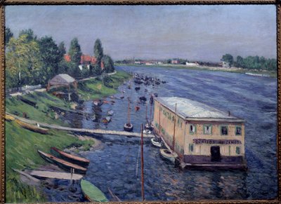 阿让特伊的船库。 古斯塔夫·卡耶博特 (Gustave Caillebotte) 的绘画 (1848-1894) 作者 古斯塔夫·卡耶博特