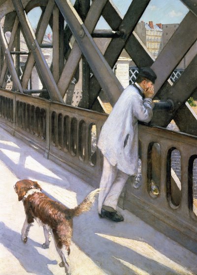 Le Pont de LEurope：休息的男人和狗的细节，50110的1876细节 作者 古斯塔夫·卡耶博特