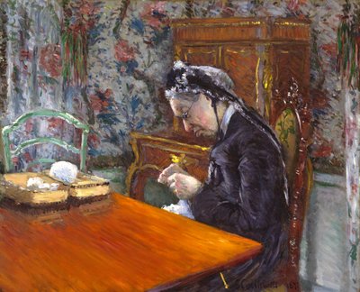 Mademoiselle Boissiere Knitting，1877 作者 古斯塔夫·卡耶博特