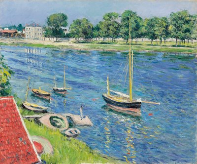 塞纳河在Argenteuil，船在Anchor；塞纳河在Argenteuil，船锚，1883年 作者 古斯塔夫·卡耶博特