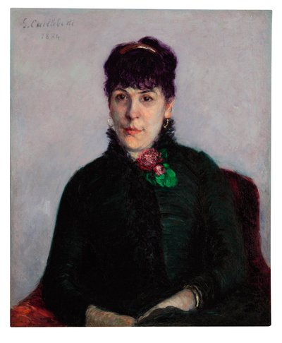 有一朵玫瑰的女人，1884年 作者 古斯塔夫·卡耶博特