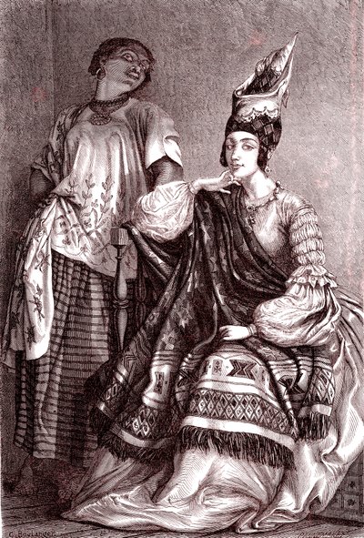 Signare 是塞内加尔圣路易斯市的混血法国非洲妇女。 1861（雕刻） 作者 古斯塔夫·克拉伦斯·罗道夫·布朗厄尔