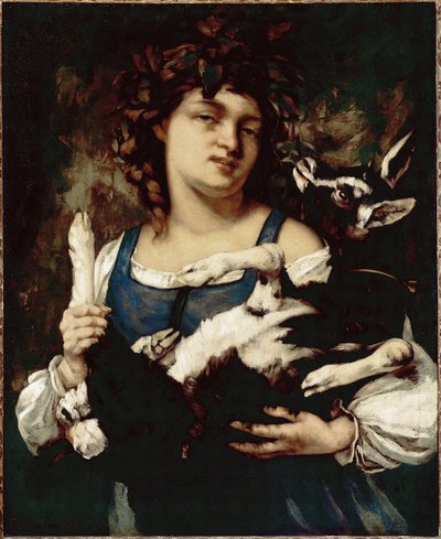 一个有孩子的乡村女孩绘画，古斯塔夫·库尔贝特（Gustave Courbet） 作者 古斯塔夫·库尔贝