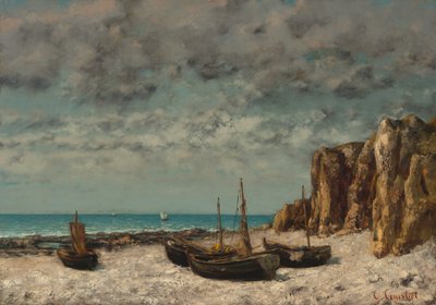 海滩上的船，埃特雷塔，约1872-1875。 作者 古斯塔夫·库尔贝