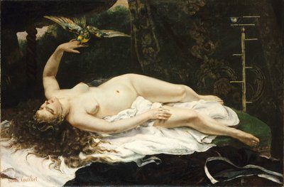 法语  La Femme au perroquet 带鹦鹉的女人 作者 古斯塔夫·库尔贝