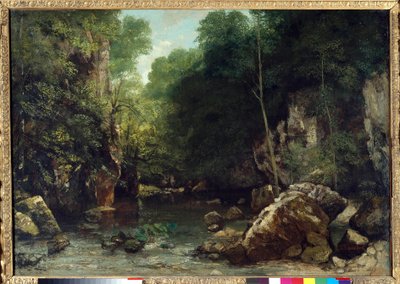 被遮盖的溪流，被称为 Vallee du Puits-Noir 的入口，Doubs: Effect of Twilight Painting by Gustave Courbet (1819-1877) 1865 Dim。 0.94 x 1.35 米。 巴黎。 奥赛博物馆 作者 古斯塔夫·库尔贝