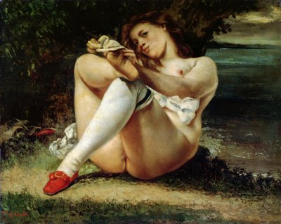 白袜子的女人，c.1861 作者 Gustave Courbet