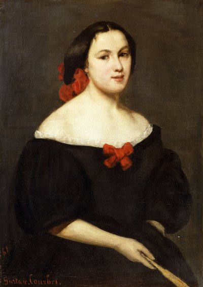 带风扇的女人； Femme a L“ Eventail，1861年 作者 古斯塔夫·库尔贝