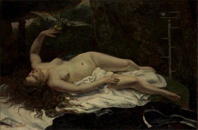带着鹦鹉的女人，1866年。 作者 古斯塔夫·库尔贝