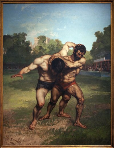 摔跤手。 Gustave Courbet (1819-1877) 作画，布面油画 作者 古斯塔夫·库尔贝