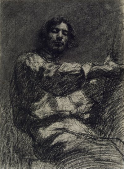 年轻人坐，研究。画架上的自画像c。 1847年 作者 古斯塔夫·库尔贝