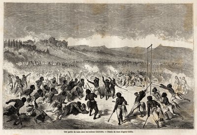 密西西比地区部落乔克托人之间的球赛，由古斯塔夫-多尔（1832-1883）绘制，用于说明1853-54年鲍杜安-莫尔豪森（1825-1905）的密西西比州航行。在 "世界之旅，新纪元 "中的版画。 作者 古斯塔夫·多尔（Gustave Dore）
