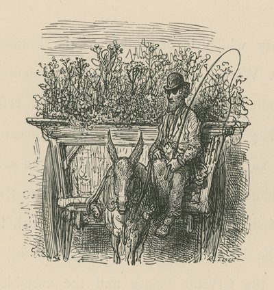 驾驶推车的一个人装载植物和花 作者 古斯塔夫·多尔（Gustave Dore）